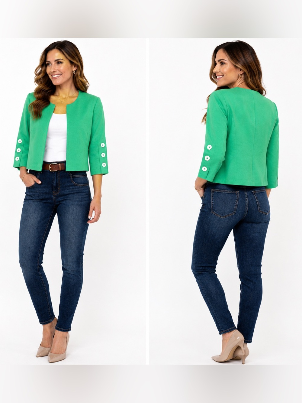 Perceptions New York Kelly Green Cropped Open Front Jacket | Medium | NWOT